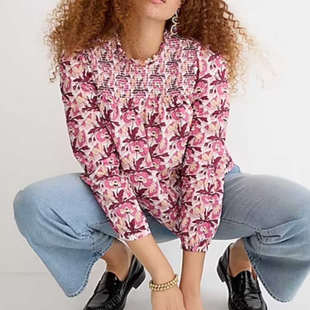 J.Crew Smocked button-back top in Liberty Butterfield Poppy